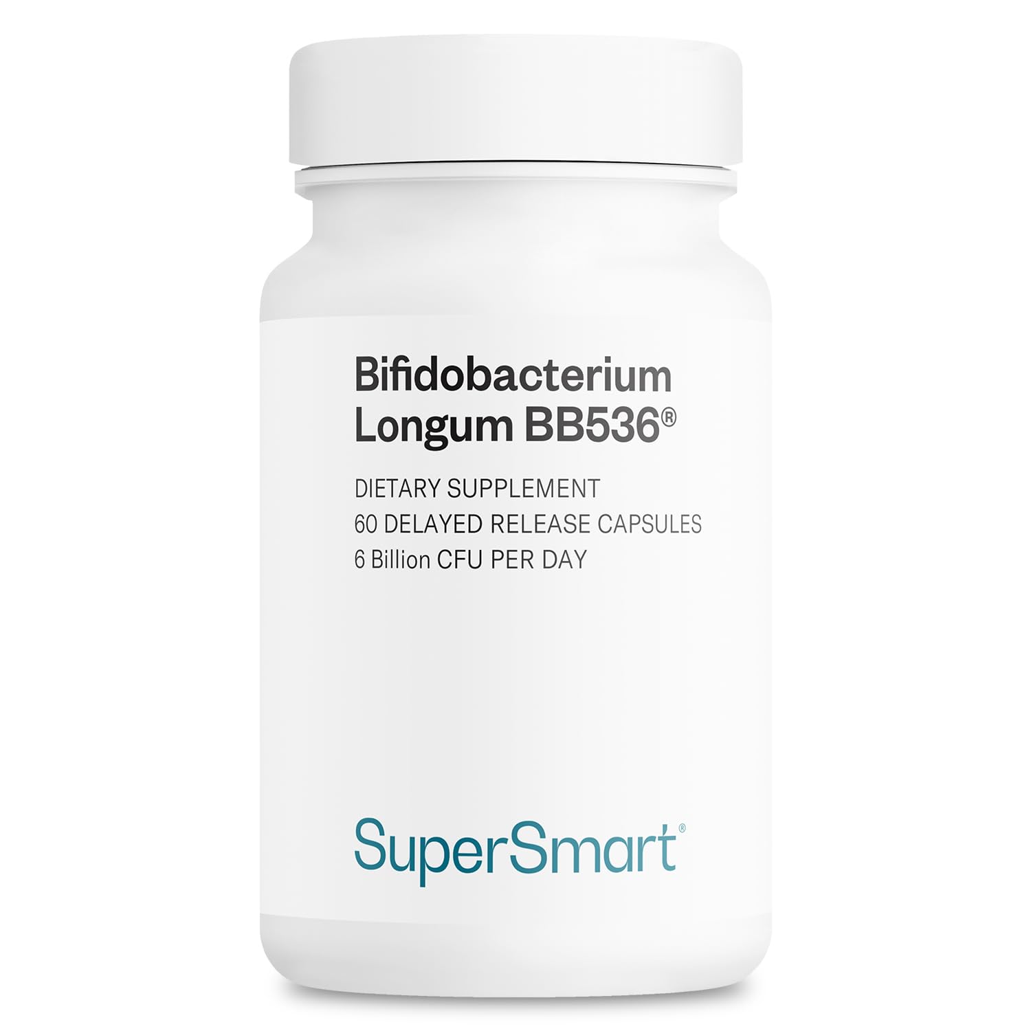 Supersmart - Bifidobacterium Longum (BB536) 6 Billion CFU per Day - Probiotics & Prebiotics Supplement | Non-GMO & Gluten Free - 60 DR Capsules