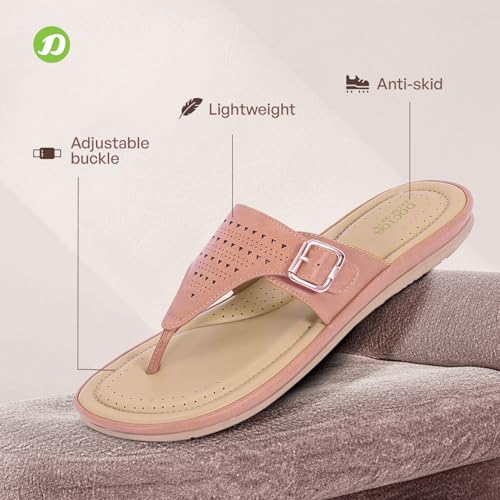 Image of DOCTOR EXTRA SOFT Women Flat Memory Foam Slippers /Flip-Flops Fashion Stylish Casual Comfortable Diabetic Orthopedic Lightweight Synthetic Slip-On Sandals With Adjustable Buckle D-609, Peach, 9 UK