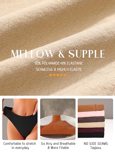 Image of READY TO LOVE Womens Underwear Breathable Seamless Thongs 6 Pack Comfortable No Show High Waisted Thong Tangas Panties