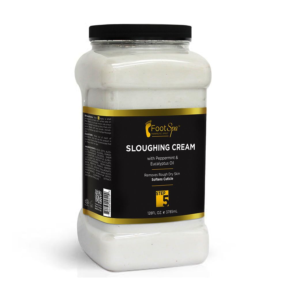 Foot Spa - Foot Cream, Sloughing Lotion, Peppermint and Eucalyptus Oil, 128 Oz - Pedicure Massage Foot Care for Dry Cracked Feet, Scrub Gently, Exfoliating