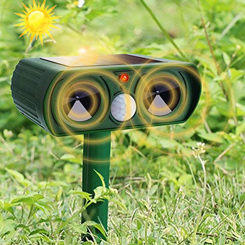 FIOLOM Cat Scarer Solar Powered Waterproof Cat Repellent Fox Repellent Garden Ultrasonic Pet Deterrents Solar Animal Repeller Outdoor with Motion Sensor for Bird Dogs Rabbit Deers Rat Rodent Raccoon