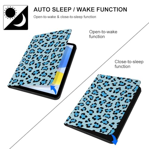 Étui iPad 10e génération léopard bleu pour travailler au café