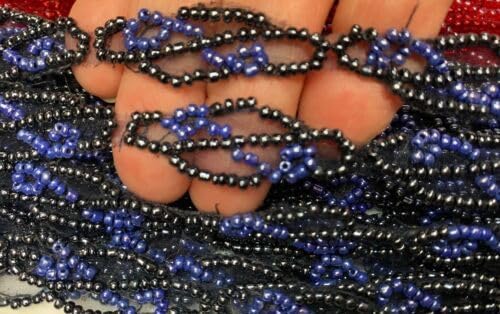 Blue Bead Trim Appliques Hand Sewn 1/2" Glass 1yd Fabric