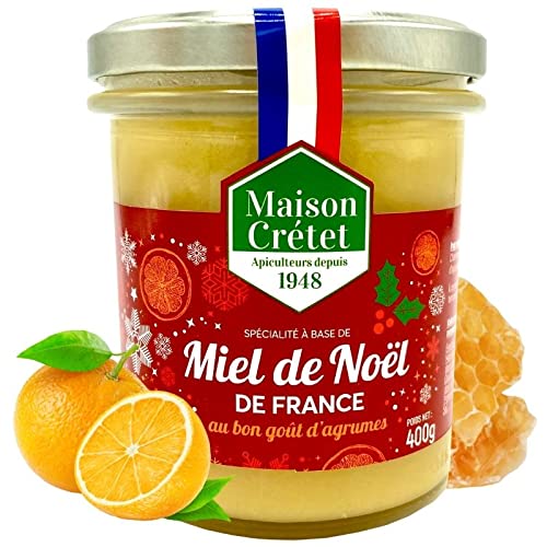 Maison Crétet | Miel de Noël de France au bon goût d'agrumes | Pot verre | cadeau | Préparation en pot de 400g|