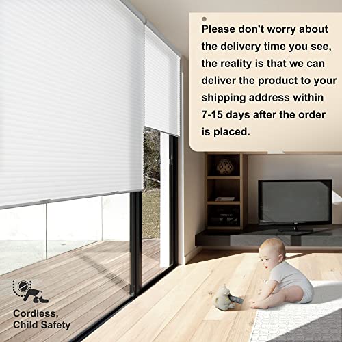 Berissa Cordless Cellular Shades Honeycomb Blinds, Light Filtering Thermal Insulated, Free-Stop Cell Blinds, Custom Size, Aluminum Honeycomb Shade For Window, Bedroom, Office, White, Custom Size #TOP1