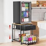 Housolution Mobile Mini Fridge Stand with Storage, Height-Adjustable Mini Beverage Fridge Table, Coffee Bar, 200 lbs Heavy-Duty Compact Refrigerator Shelf with Rolling Cabinet for Kitchen Home Office