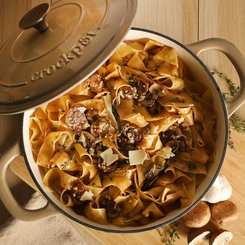 Image of Crock-Pot Artisan 7-Quart Enameled Cast Iron Dutch Oven Pot with Lid, Round, Gradient Taupe, Oven Safe Cookware
