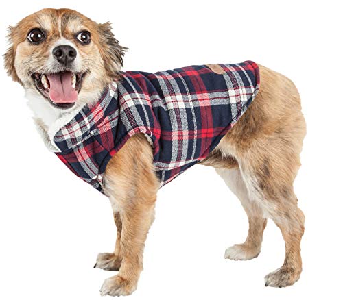 Pet Life ® 'Puddler' Classical Plaid Sherpa Insulated Fall and Winter Dog Coat Pet Jacket or Sweater