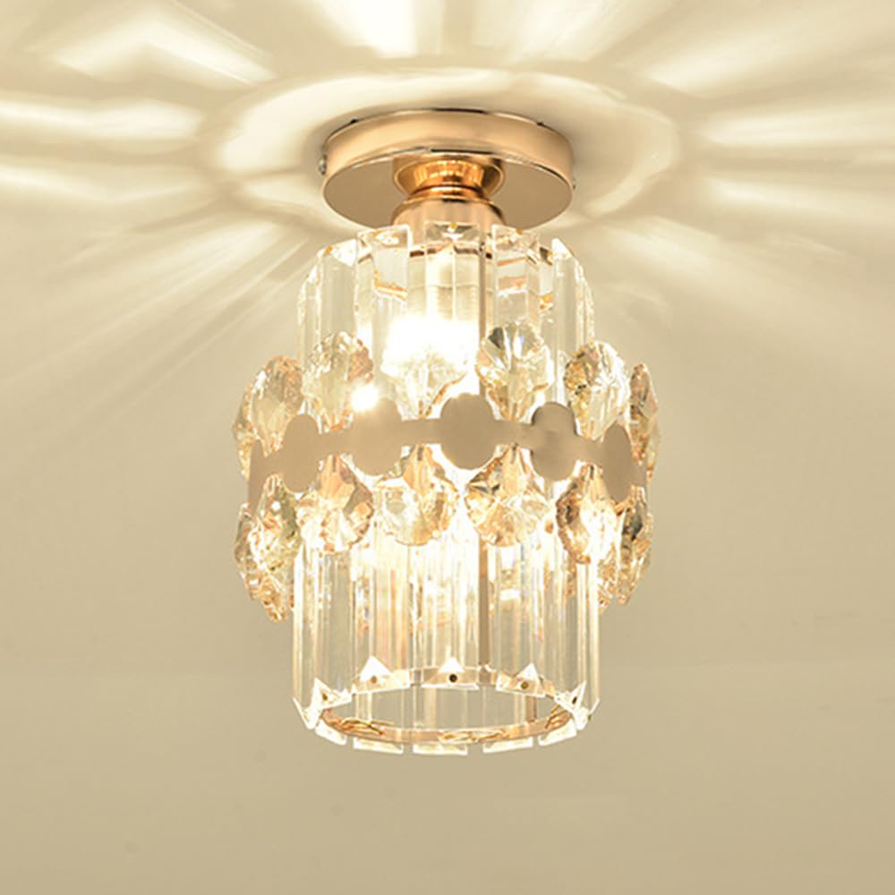 HXYSXHJUO Crystal Semi Flush Mount Ceiling Light Fixture Mini Gold Chandelier Modern Small Close To Lamp for Entryway Bedroom Closet Hallway Lighting Fixture, E27 Base
