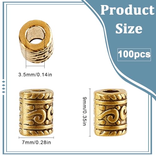 SOFPLATE 1 Box 100Pcs Hollow Tube Beads Gold Column Spacer Bead Bulk Tibetan Antique Golden Alloy Metal Curved Large Hole Bracelet Loose Beads for jewellery Making Necklace Bracelet Charms DIY Crafts - Image 2