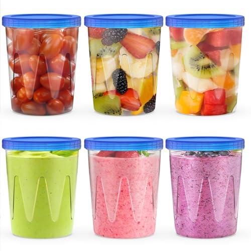 Image of LUOFNI Reusable Freezer Storage Containers [UNIQUE INNOVATIVE DESIGN] 6 Pack-32 Oz Arrow Indicates Easy Opening and Closing of Lid Microwave and Dishwasher Safe,Soup Containers for Oats/Salad