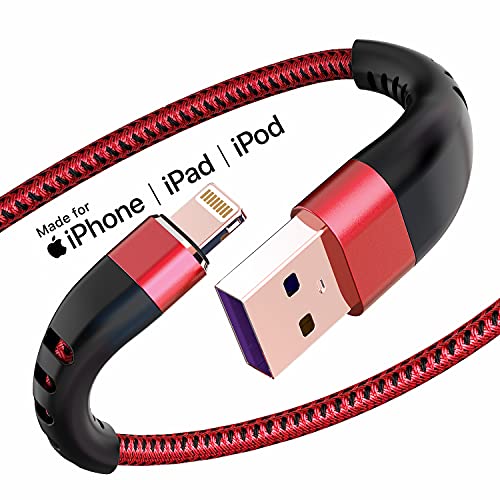 Image of Essri Apple MFi Certified 3 Pack iPhone Charger 6ft, Long Lightning Cable Strong Nylon Braided Charging Cable 6 Foot, Fast iPhone USB Cord for Apple iPhone11 / X /XS /XR /8 /7 /6 /5S /SE /iPad Mini Air（Red）