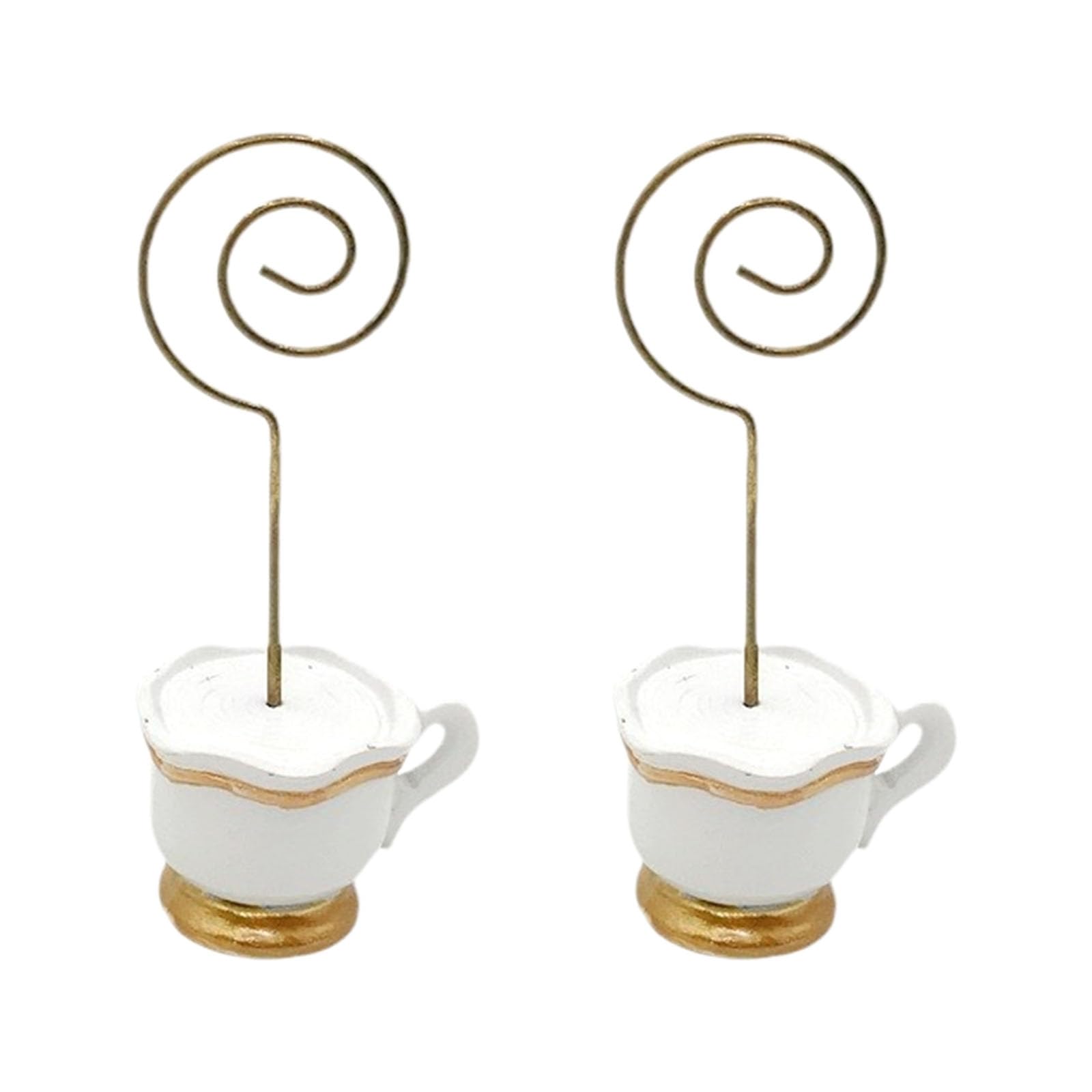 Tsophreniq 2Pcs Teapot Teacup Seat Card Holder with Resin Base Table Number Display Stand for Display Memo Note Picture Food Label Permanent Resin Name Card Clip