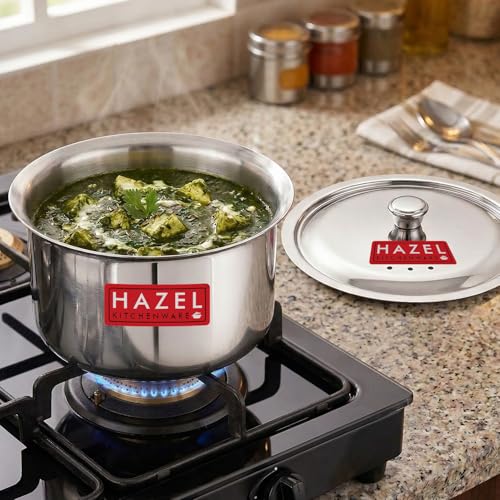 Image of HAZEL Stainless Steel Patila with Lid Cooking Vessel, 1100ml | Mirror Finish Cooking Pot | Durable Induction & Gas Compatible Bhagona /Tope for Boiling Milk, Tea, and Cooking | Silver