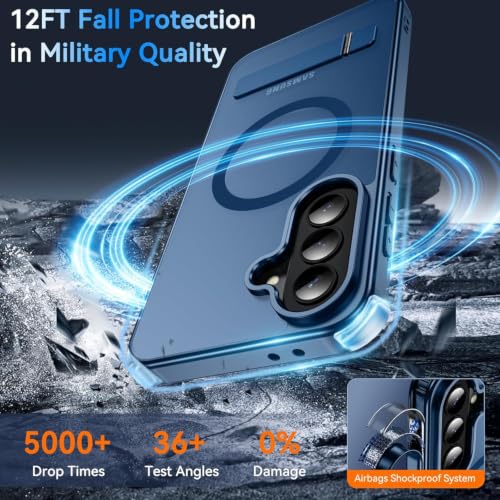 Image of Elzzi MagSafe Compatible Case for Samsung A37 Translucent Matte Bottom Kickstand Shockproof Slim Anti-Fingerprint Magnetic Hybrid Protective Cover (Navy)