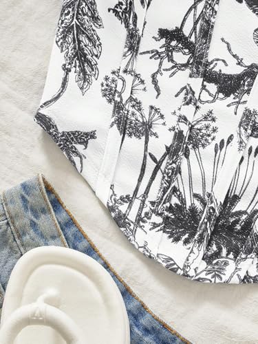 Image of mikuchiku Women's Floral Corset Tank Top, Printed, Sleeveless Crop Top