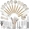 Set de utensilios de cocina de 35 piezas con rallador, pinzas, cuchara, espátula y volteador, hechos de silicona de grado alimenticio resistente al calor y mangos de madera, herramientas de cocina para ollas antiadherentes 2