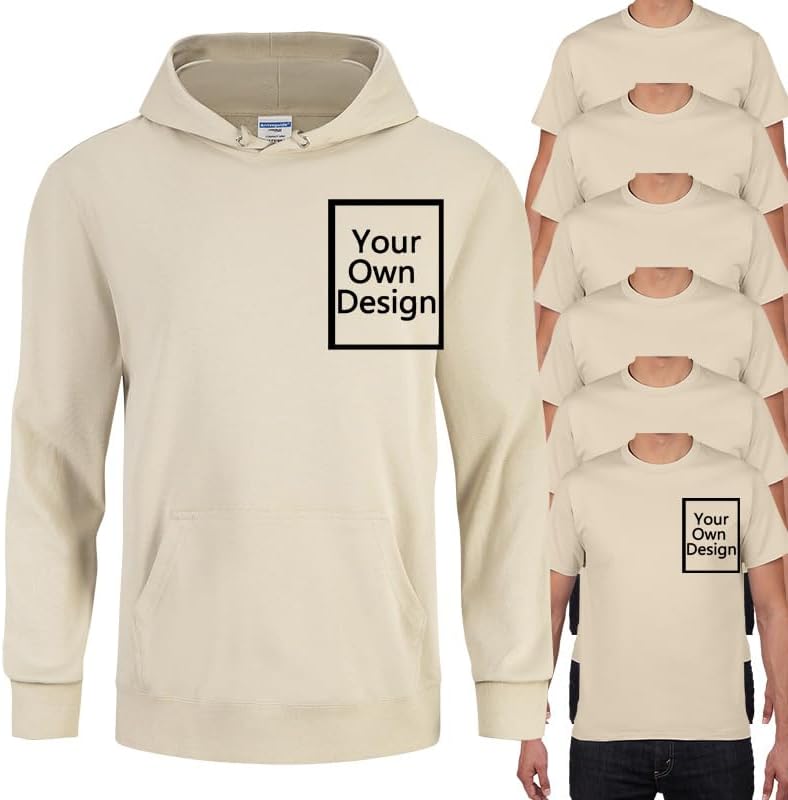 Custom Workwear Uniforms, 6 Pack T-Shirt 1 Hoodie, Personalized Work Shirts for Men Small Business Company Logo Front & Back