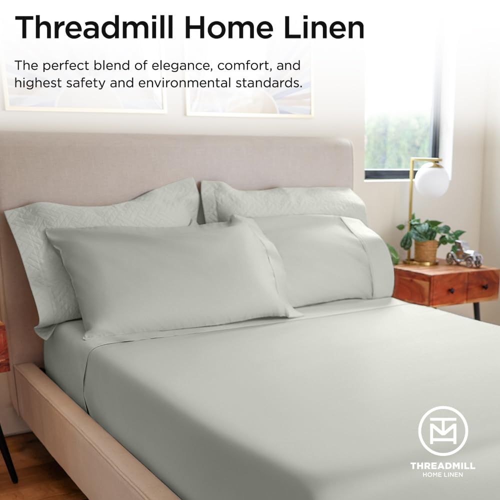 Threadmill Home Linen Prześcieradła California-King - 100% czysta bawełna, gęstość splotu 600, 4-częściowy zestaw pościeli ze srebra satynowego, miękka czesana bawełna ELS, solidne prześcieradła z