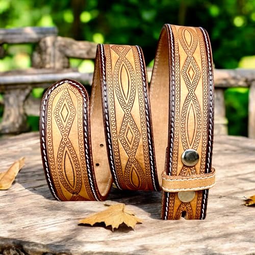 DANIEL'S ARTPLANET Western Leather Belt for Men Full Grain One Piece Leather Cowboy Belt Handmade Engraved Tooled 1.5” Wide4