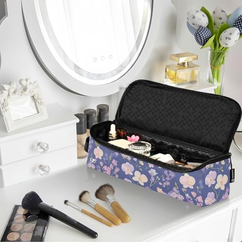 Bolsa de viaje para herramientas de cabello Chic Purple Flowers con tapete resistente al calor portátil para plancha, rizador y secador miniatura 6