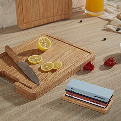Sharpening Stone Set, Meterk Whetstone 4 Side Grit 400/1000 3000/8000 Knife Sharpening Kit with Bamboo Base, Non-Slip Rubber Base and Angle Guide - Thumbnail 6