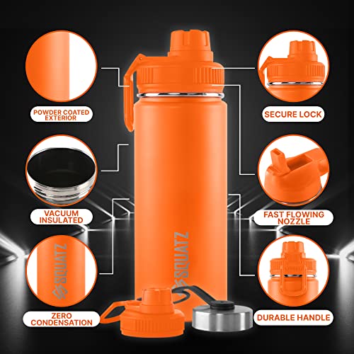 Squatz 40 Oz Neptune Series Steel Water Bottle, Stainless Double Wall Vacuum Insulated Flask With Handle Strap, Durable And Elegant Leak Proof Wide Mouth Thermos For Gym, Travel, Hiking, And Camping #TOP5