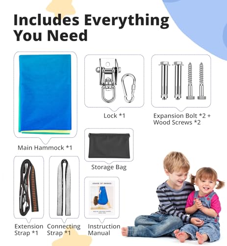 Sensory Swing for Kids Indoor & Outdoor Extra Large Therapy Swing (110 x 59 in) Hardware Included 360° Rotation Supports Up to 440 lbs Calming Cocoon Adjustable Hammock for Autism ADHD SPD Heavy Duty