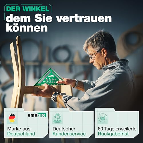 Smabix® 5-in-1 Zimmermannswinkel [100% ALUMINIUM] – 180mm großer Anschlagwinkel & Schreinerwinkel, 90 & 45 Grad Anschlagwinkel, mit Videoanleitung, Metrisches System