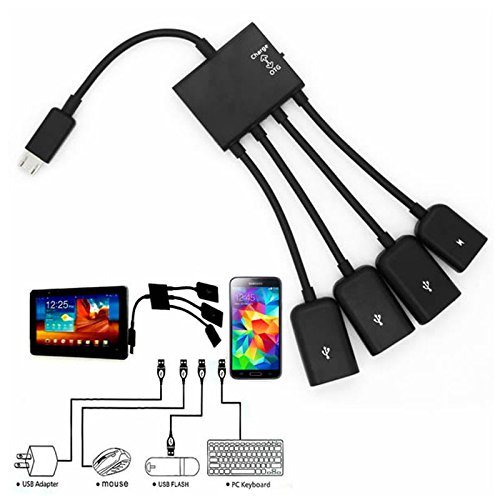 Multi-Function USB 2.0 4 in 1 Micro USB Host OTG Charge Hub Cord Adapter Splitter for Android Smartphones Tablet Black Cable