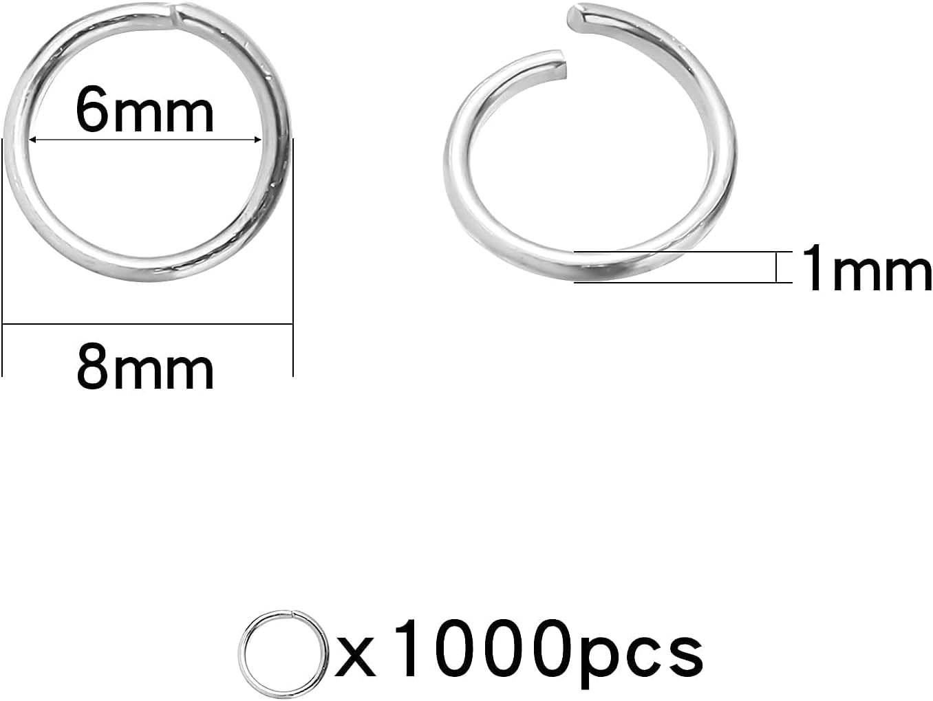 1000 Pcs 8mm Open Jump Rings Silver Plated Jump Rings for Jewelry Making Single Ring Bulk for DIY Craft Earring Necklace Bracelet Pendant Choker Jewelry Making Findings and Key Ring Chain - Image 4