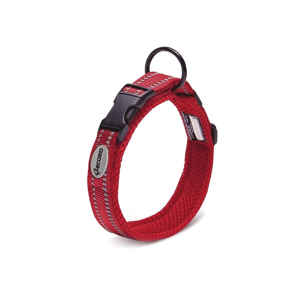 Record, Ande Dog Collar, Made of Durable Nylon, Reflective Details, Plastic Closure Clip, Red Color, Size S, 2cm