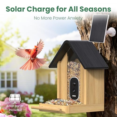 Image of Smart Bird Feeder Camera with Solar Panel, Bamboo