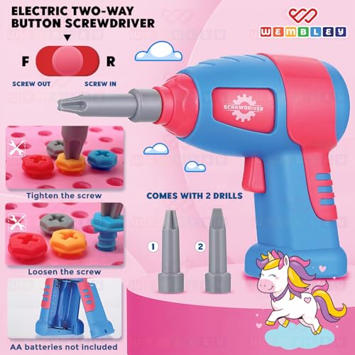 Image of Wembley Electric Drill Screw Puzzle Toy Set| 2-in-1 2D & 3D Unicorn Tool Set| 351 Pieces with Electric Screwdriver| STEM Learning DIY Building Block Kit| Ideal Gift for Kids of 2+