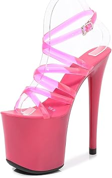 20 Cm Unisex Mens Womens Ankle Strap Stiletto High Heel Dress Sandals Thin Heeled Sexy Women Shoes Peep Toe Platform Pumps Strap Stiletto for Wedding Prom Party