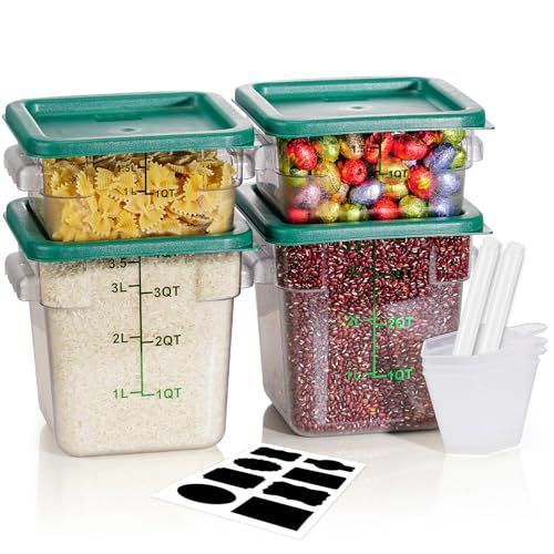 Image of 2QT&4QT NSF Food Storage Containers: 8 PCS[Food Grade] [Hot&Cold Resistant] Commercial Clear Square Food Storage Containers with Scales Handles for Home Restaurant Kitchen(BPA FREE)
