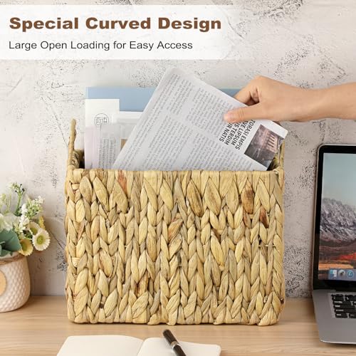 TOLIDA Stabiles Zeitungsständer aus Wasserhyazinthe, Gewebtes Aufbewahrungskorb mit Griff, Handbemalte Aktenhalter, Weidenkorb für Buch, Zeitschriften, Papiere als Geschenk Deko 30x14x28CM