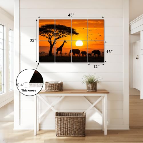 8 Panels Art Decor Acoustic Panels African landscape scene animal savannah silhouette Sunset Sound Absorbing Wall Padding Soundproof Panels for 48"x32" Recording Studio Home Office Gaming Room miniatura 3