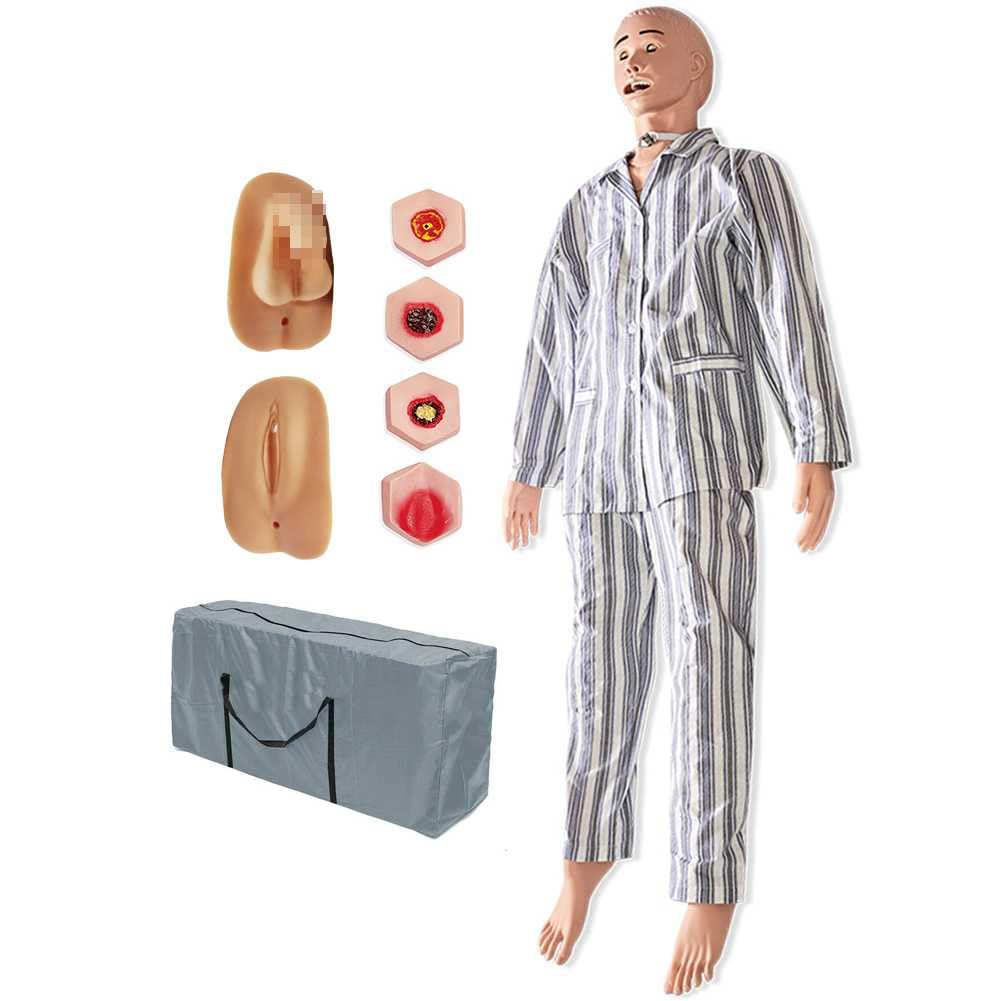 Modèle d'enseignement, Mannequin de Soins Infirmiers Grandeur Nature pour la Formation des Adultes avec Module de décubitus, Organes génitaux Masculins et féminins et Blouse d'hôpi
