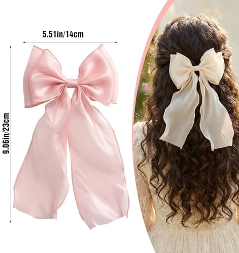 2 pinzas de lazo rosa claro para cabello con cinta larga miniatura 3
