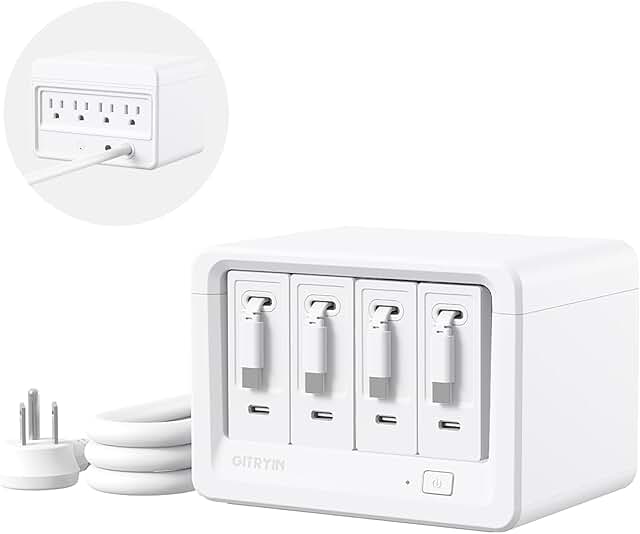 Gitryin 12-in-1 Desktop Charging Station with 4 Retractable Wall Charger...