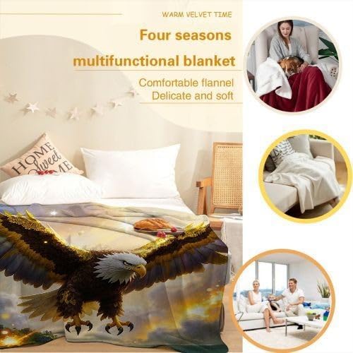 Plaid polaire 240x260 cm Aigle Doré | Couverture lit et canapé chaude - 4