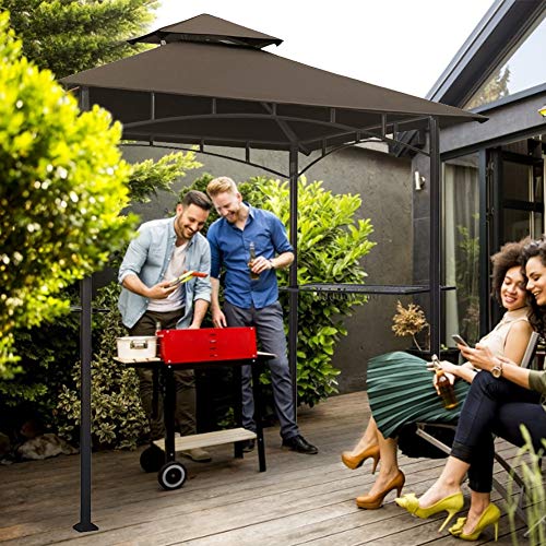 CoastShade 8 x 5 Grill BBQ Gazebo Double Tiered Replacement Canopy Roof Outdoor Barbecue Gazebo Tent Roof Top,Brown - Thumbnail 6
