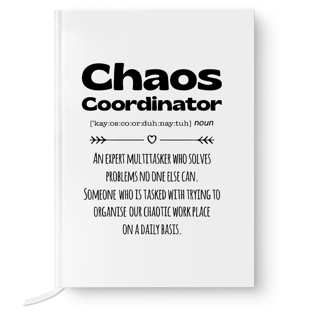 XQLZYFunny Chaos Coordinator Definition White Hardcover Journal Notebook, Double-Sided 160 Blank Pages - New Job Retirement Thank You Gift for Office Manager Boss Leader Colleague- Friendship Gift