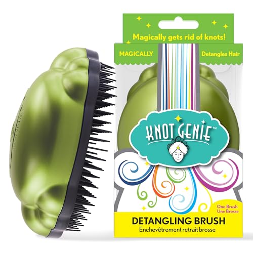 Knot Genie Detangling Hair Brush for Kids (Leaves of Green) | Original Full Size | Perfect for Curly Hair, Gently Separate Tangles, Leaves Hair Smooth & Shiny | The Pain Free Knot Detangler