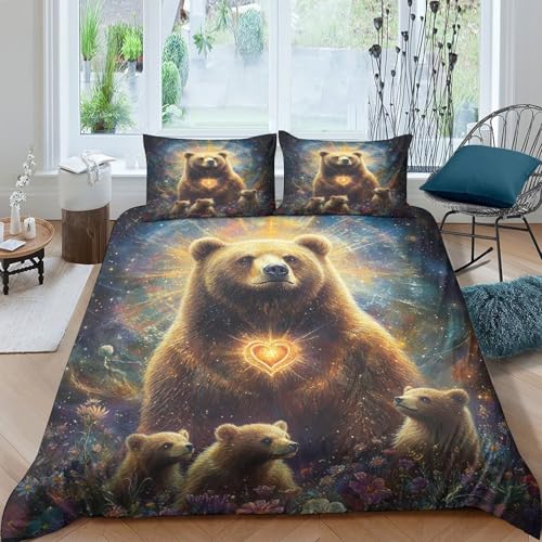 Drap de couette microfibre inaltérable imprimé ours 3D avec ses deux taies