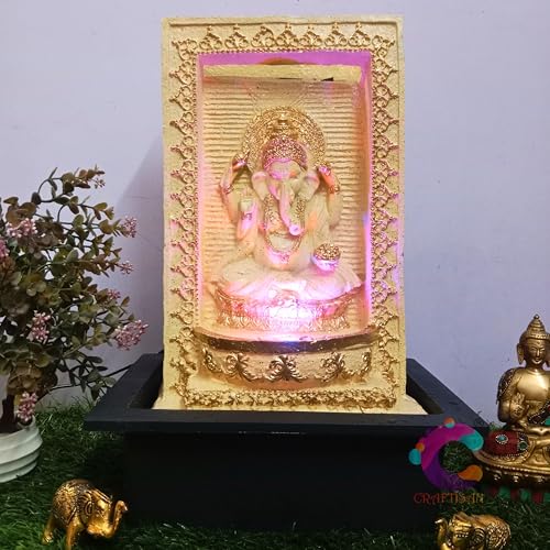 Image of Decorative Water Fountain for Home Decor, Office, Indoor & Outdoor, Garden, Puja Room, Vaastu, Reception, Spa, Gifting. (Yellow Slate Ganesh C-042)