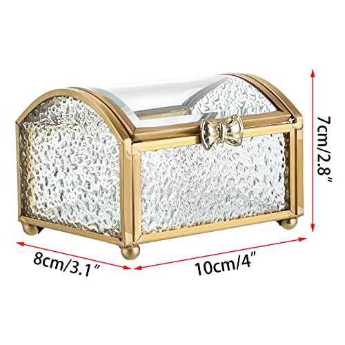 Elldoo Gold Vintage Glass Jewelry Box With Clear Lid Diamond Pattern Treasure Chest Box Rectangle Keepsake Box Trinket Box, Small Size #TOP1
