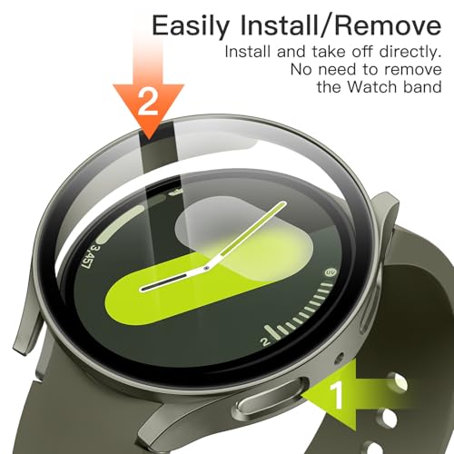 Image of JETech Cover Case with Screen Protector for Samsung Galaxy Watch 7 44mm, Overall Protective Cover, Built-in Tempered Glass Film High Sensitivity, 2 Pack (Green)