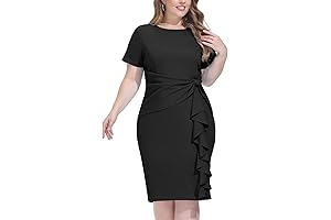 Plus Size Vintage Ruffle and Peplum Knee Dress for Work or Cocktail 2022